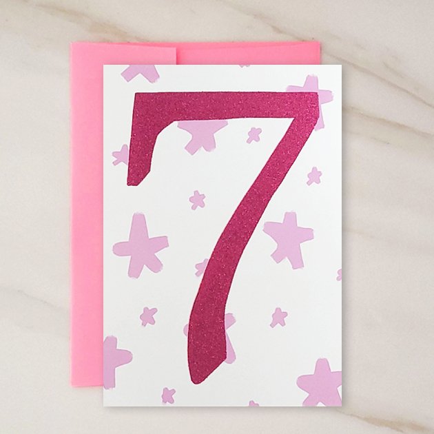 7 Year Old Blank Birthday Card - contact