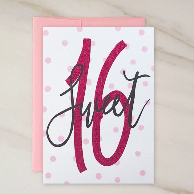 Sweet 16 Year Old Blank Birthday Card - contact