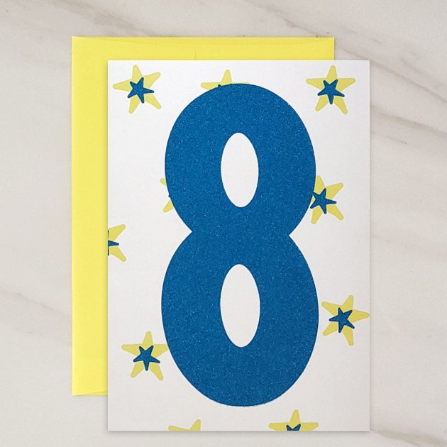 NUMBERS COLLECTION - 8 Year Old Blank Birthday Card - 3 PACK - contact