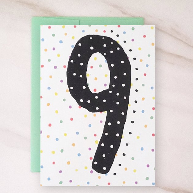 NUMBERS COLLECTION - 9 Year Old Blank Birthday Card - 3 PACK - contact