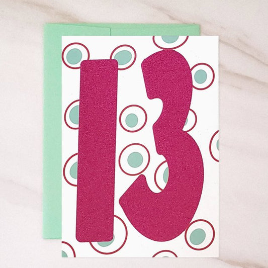 NUMBERS COLLECTION - 13 Year Old Blank Birthday Card - 3 PACK - contact